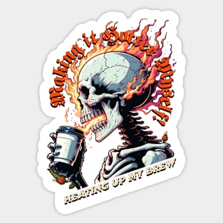 Fiery Skull Brew - Unleashing the Heat of Hot Coffee Sticker